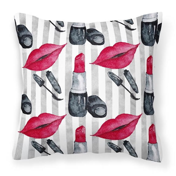 Watercolor Lipstick & Grey Stripes Fabric Decorative Pillow - 18 x 18 in.