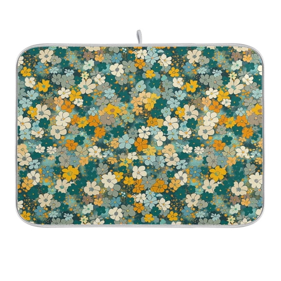 Watercolor Little Daisy Dish Drying Mat 16x18 Absorbent Microfiber Draining Rack Pad for Kitchen Counter Sink
