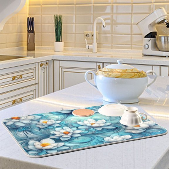 Watercolor Lotus Figure Dish Drying Mats for Kitchen Counter Absorbent Microfiber Coffee Pad