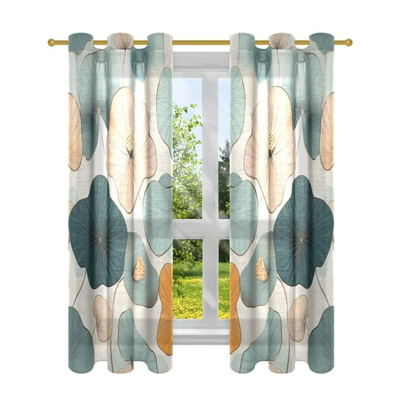 Watercolor Lotus Leaf Semi Sheer Curtains for Living Room Bedroom Set of 2 Insulated Window Drapes