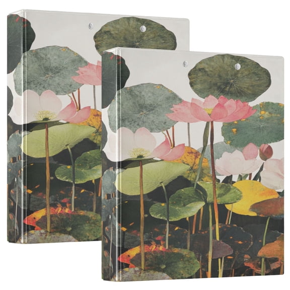 Watercolor Lotus Painting 12.4x10.6in PVC Round Ring Binder, D-Ring 3-Hole, Metal Clip, 200 Sheets