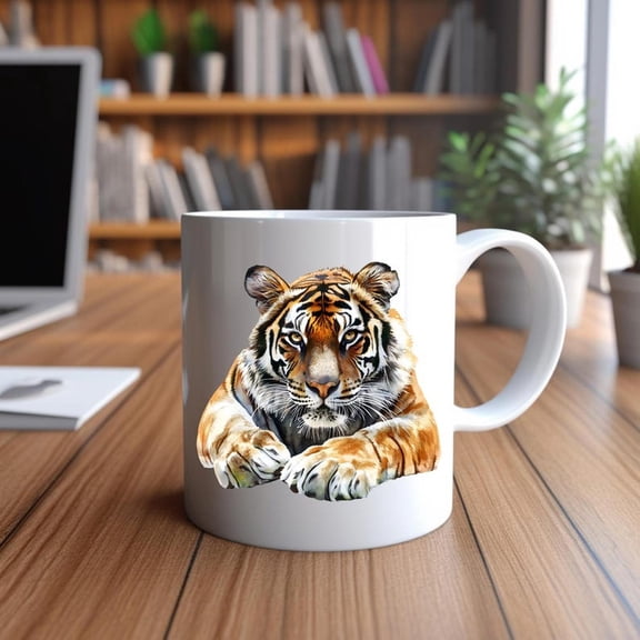 Watercolor Lounging Tiger Mug Animal Coffee Cup