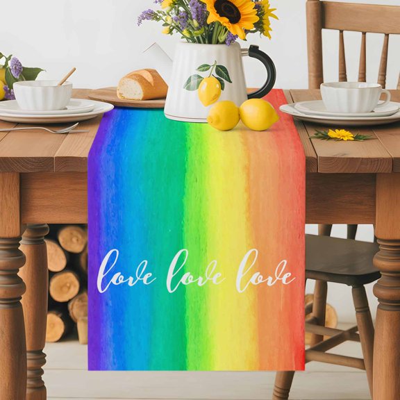 Watercolor Love Rainbow Gradient Table Runner 72 Inches Long, Colorful Ombre Art Table Runners Tabletop Scarf Kitchen Dining Tables Decoration for Home Party Indoor Outdoor