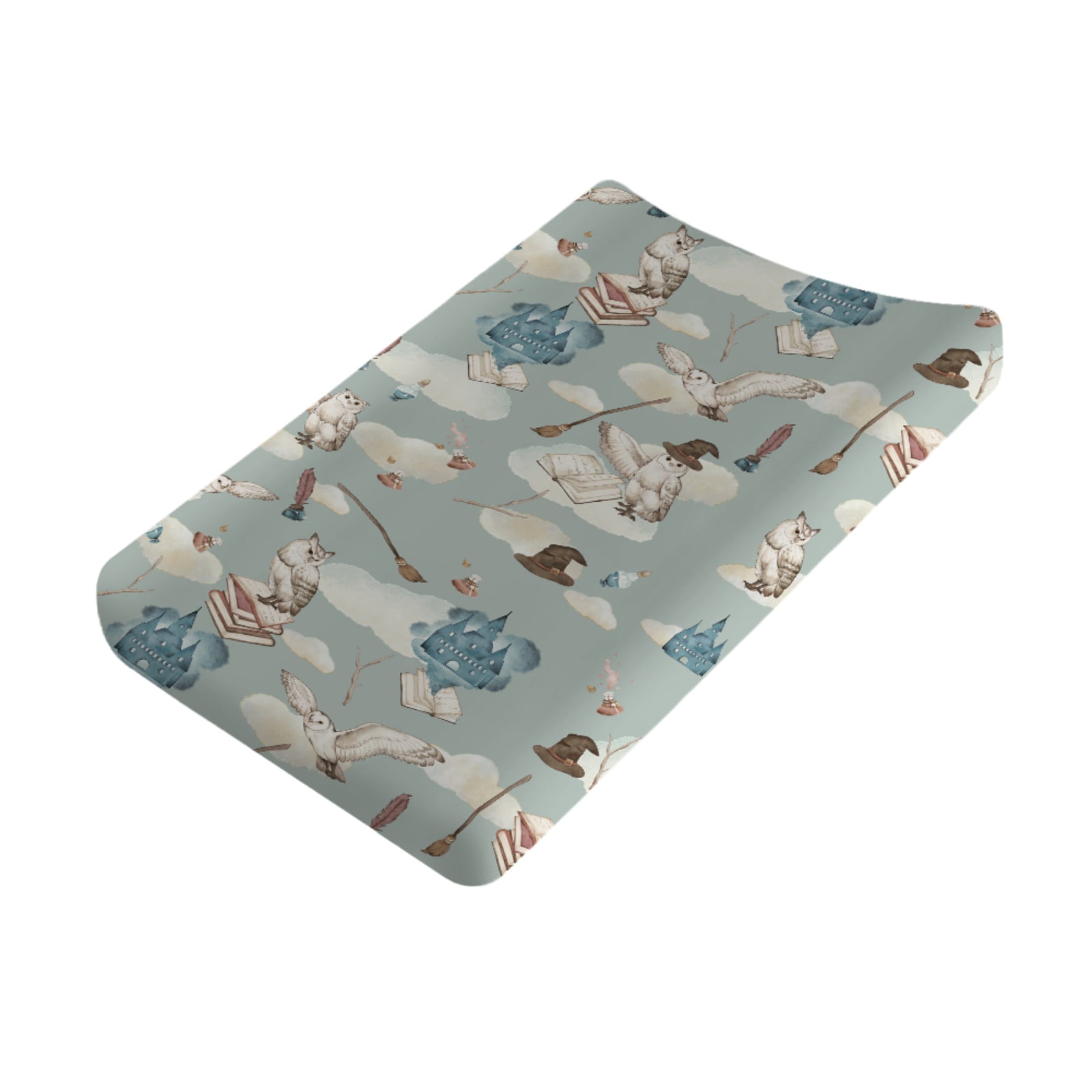 Watercolor Magic Owls Baby Changing Pad Cover Witch Hat Castle Books ...