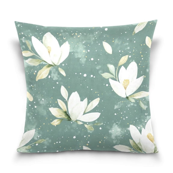 Watercolor Magnolias 16x16 Inch Plush Velvet Pillowcase Double Sided Print, Hidden Zipper