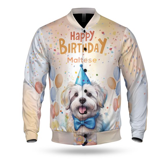 Watercolor Maltese Happy Birthday Celebration Balloons Gift Party All Over Print 3D Baseball Jacket Maltese Dog Lover Gifts Idea Bomber Jacket Softball - 00028