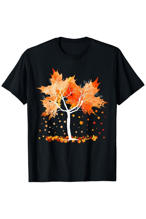 Watercolor Maple Leaf Tree Graphic Unisex Short Sleeve Seasonal T-Shirt