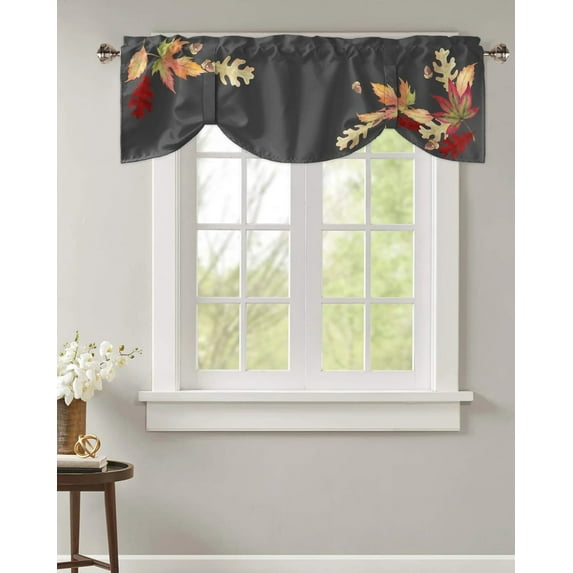 Watercolor Maple Leaf Window Valance Curtain Kitchen Cafe Short Curtains Living Room Tie-Up Valance Curtain
