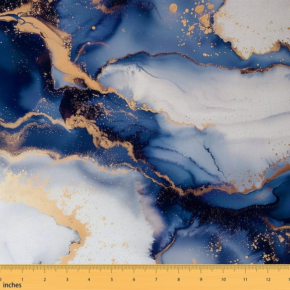 Watercolor Marble Fabric By The Yard,Marble Texture Upholstery Fabric,Metallic Marble Decorative Fabric,Gold Blue Indoor Outdoor Fabric,Contemporary Abstract Waterproof Fabric,5 Yards
