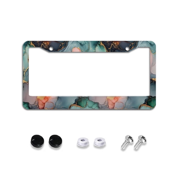 Watercolor Marble License Plate Frames for Women Men Car Plate Holder Cover Metal Tag Aluminum Car Accessories Front Rear Plate Decor