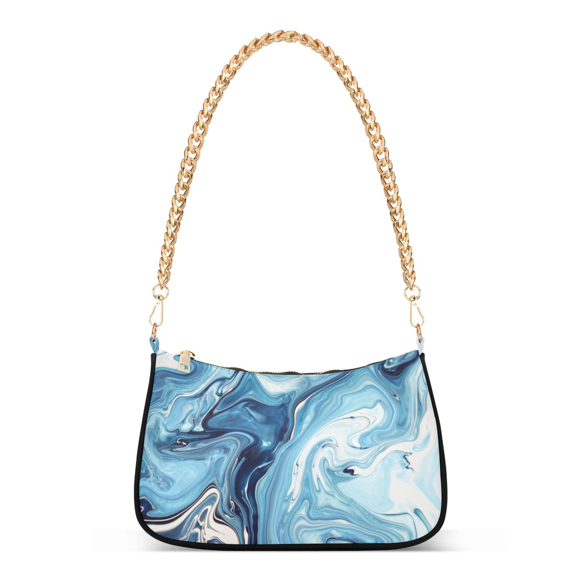 Watercolor Marble Womens Chain Shoulder Bag Tote Handbag Clutch Hobo Purse with Zipper for Travel Casual