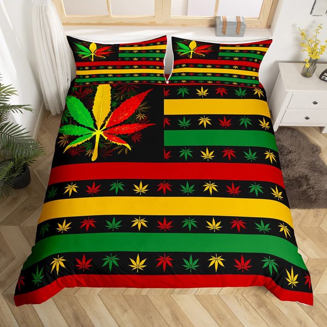 Watercolor Marijuana Leaf King Duvet Cover Tie Dye Cannabis Leaves