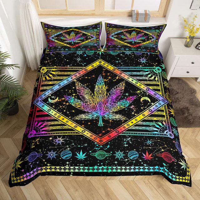 Watercolor Marijuana Leaf King Duvet Cover Tie Dye Cannabis Leaves