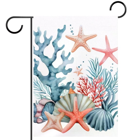 Watercolor Marine Elements Garden Flag Double Sided House Flag for Outdoor Home, Personalized All Year Round Yard Decor 12 x 18 Inch