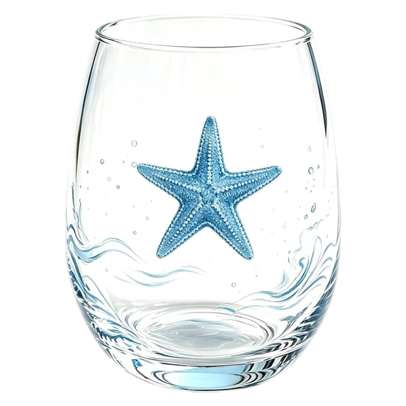 Watercolor Marine Life Stemless Wine Glass – Blue Ocean Tumbler for Beach Party, Nautical Home Bar & Coastal Gift