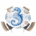 thumbnail image 1 of Watercolor Marine Seahorse Seaweed Fitted Round Tablecloths Elastic Edged Table Covers 55"-60",Ocean Starfish Shell Coral Waterproof Dining Room Kitchen Table Cloth for Holiday Party Tables Decor, 1 of 8