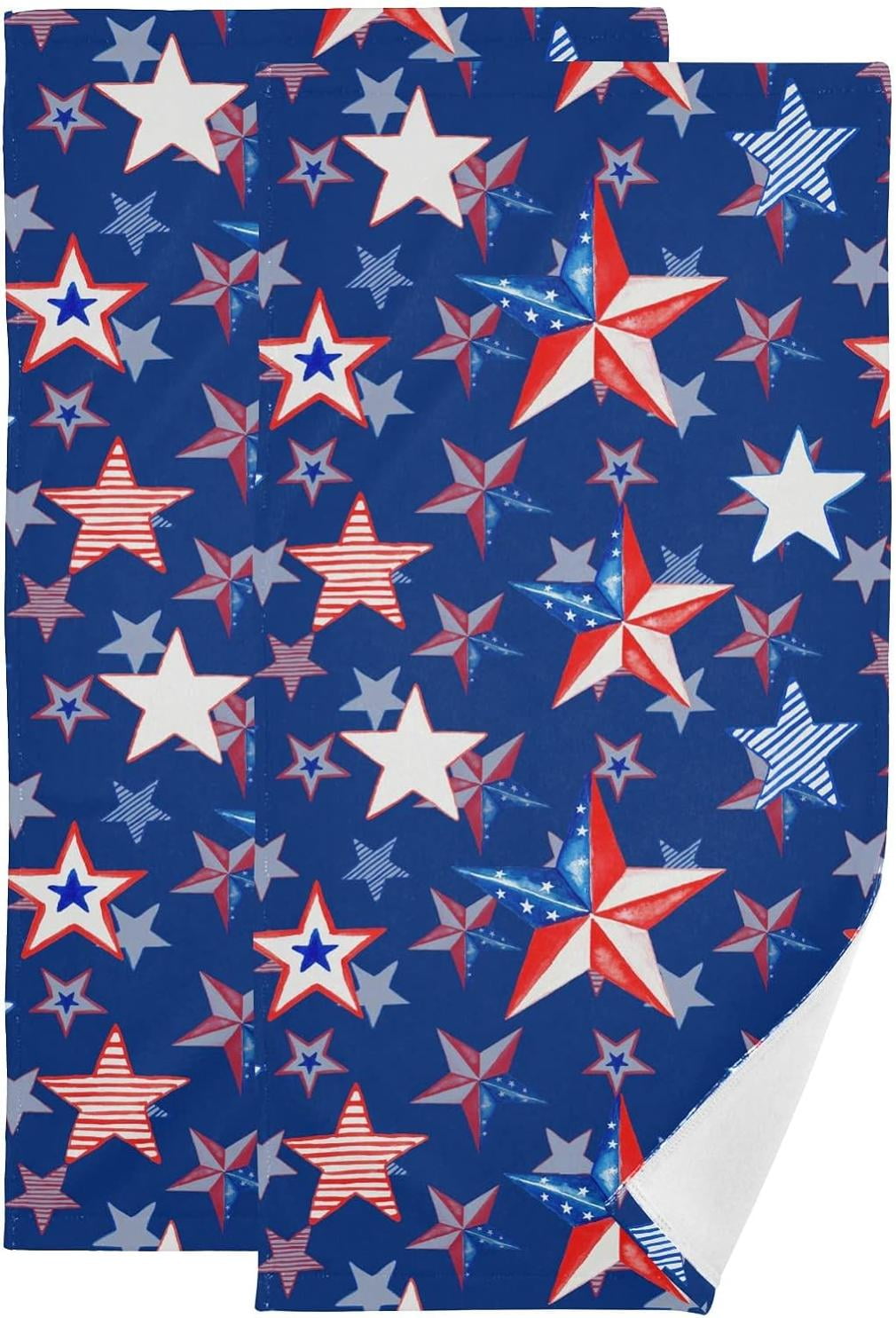 Watercolor Memorial Day Hand Towels 2 Pack, USA Flag Star Kitchen Towel
