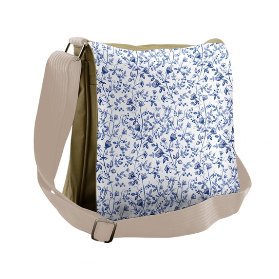 Watercolor Messenger Bag, Long Branches Flowers, Unisex Cross-body, by Ambesonne