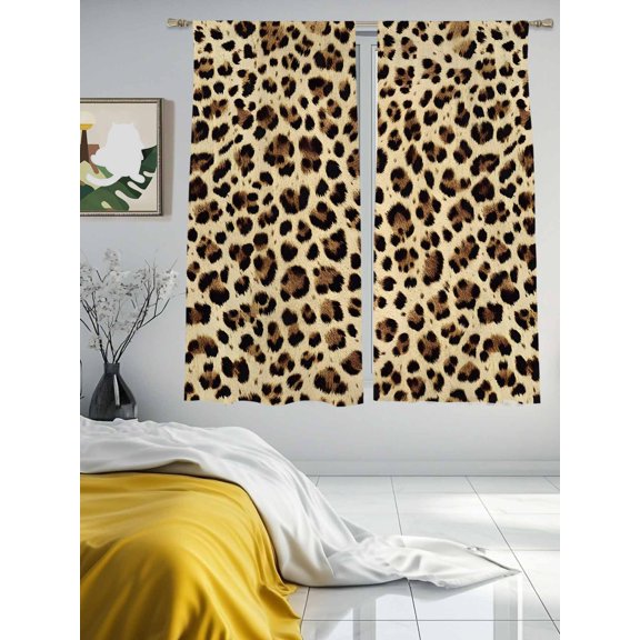 Watercolor Minimalist Leopard Print Sheer Curtains 2 Panels Set Abstract Modern Art Lihgt Filtering Rod Pocket Voile Drape,Semi Sheer Window Curtains for Bedroom Living Room,52"x63"