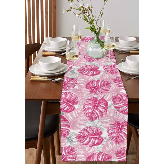 Watercolor Minimalist Leopard Print Table Runner 13x72in Non-Slip Cotton Linen Table Runners, Abstract Modern Art Dresser Scarves TableRunner for Dinner Kitchen Dining Wedding Party