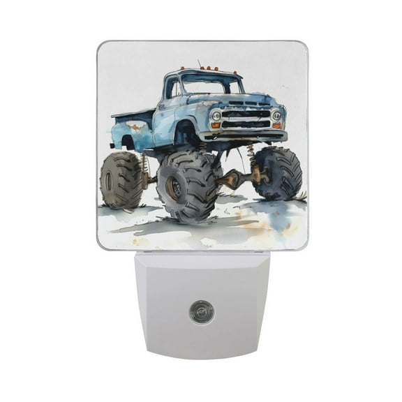 Watercolor Monster Truck LED Night Light with Smart Sensor Plug Into Wall Dusk to Dawn 2 packs