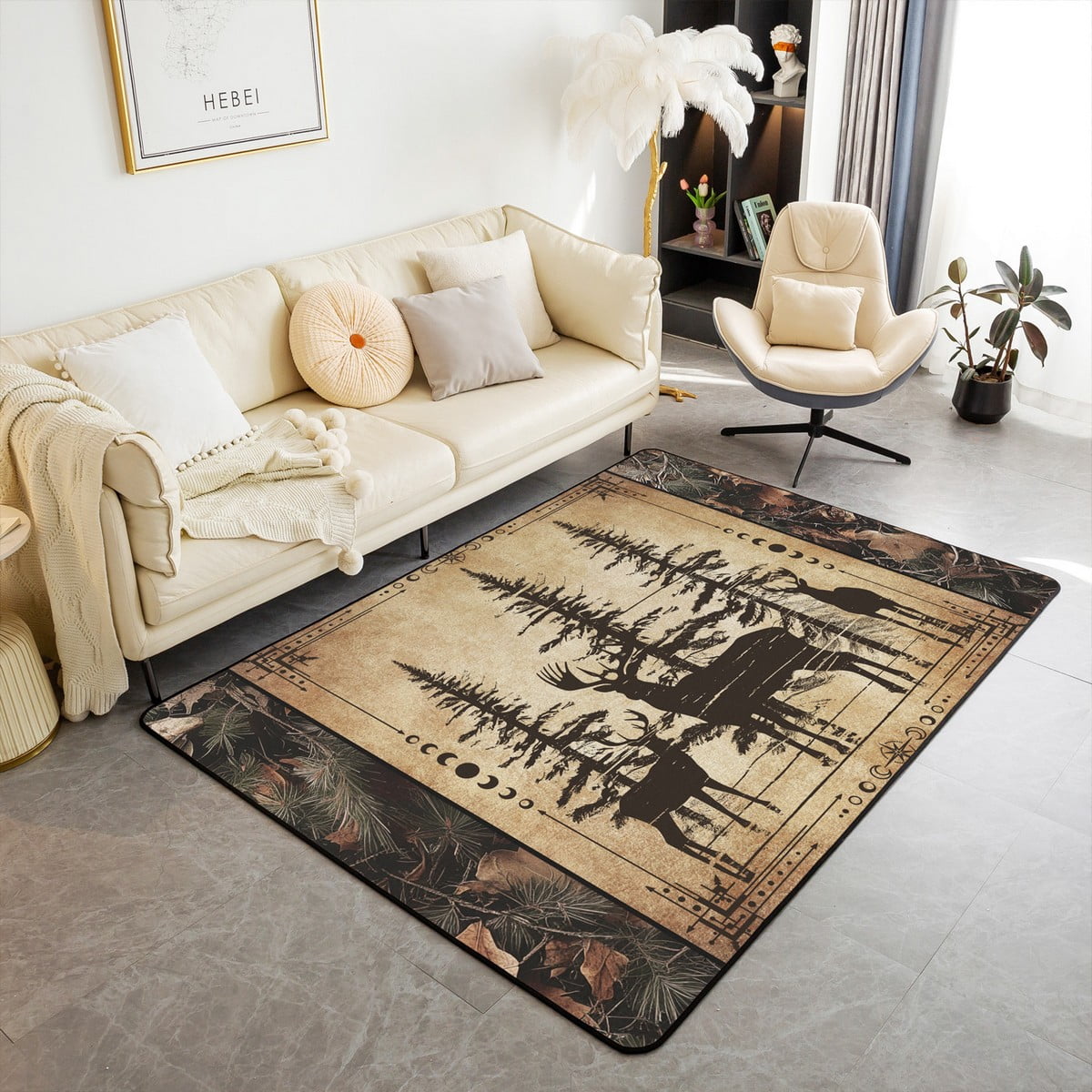 Watercolor Moose Deer Area Rug 5x7 for Bedroom Living Room Playroom ...