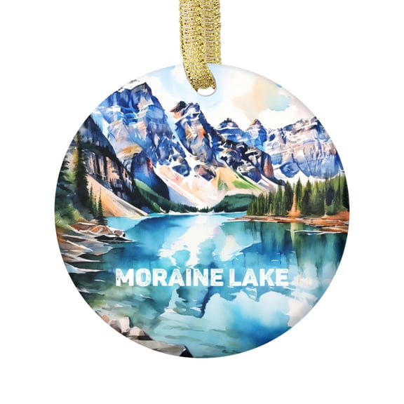 Watercolor Moraine Lake Banff National Park Alberta Canada Landmark Travel Memory Souvenir Landmark Vacation Keepsake Ceramic Christmas Ornament Xmas Holiday Tree Gift