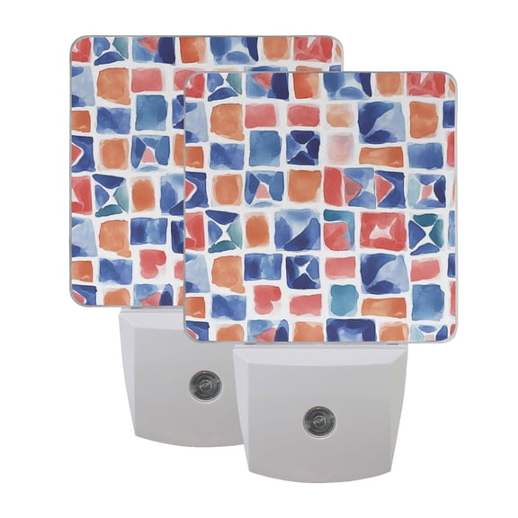 Watercolor Mosaic Tiles LED Night Light with Smart Sensor Plug Into Wall Dusk to Dawn 2 packs