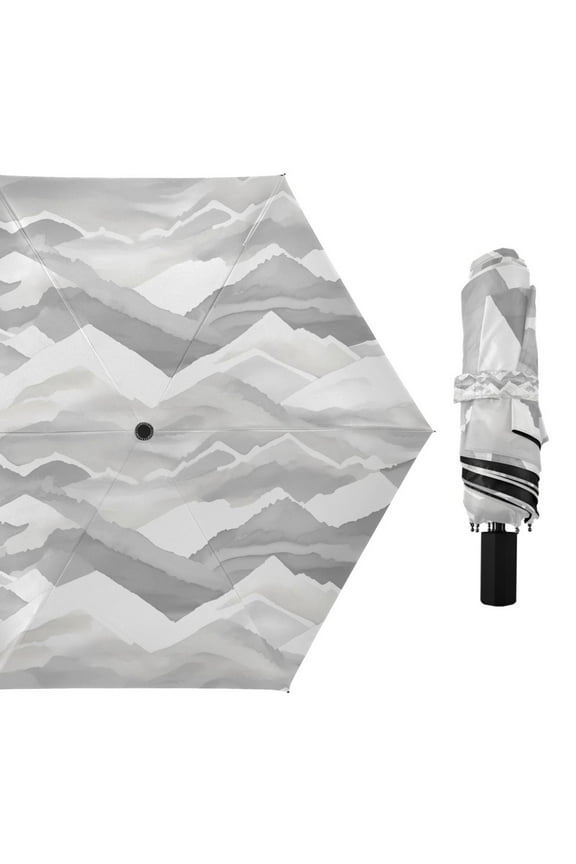 Watercolor Mountain Ridge Compact Sun Umbrella Windproof Travel Umbrellas for Rain Strong Portable UV Protection