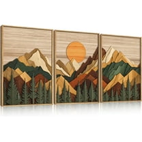 Watercolor Mountains d Canvas Wall Art Set, Boho Sun Forests Wall Decor, Green Scenery Wall Painting, Modern Woodland Artworks for Living Room, Bedroom, Dining Room, Office - 16"x24"x3