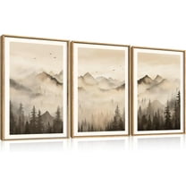 Watercolor Mountains d Canvas Wall Art Set, Boho Sun Forests Wall Decor, Green Scenery Wall Painting, Modern Woodland Artworks for Living Room, Bedroom, Dining Room, Office - 16"x24"x3