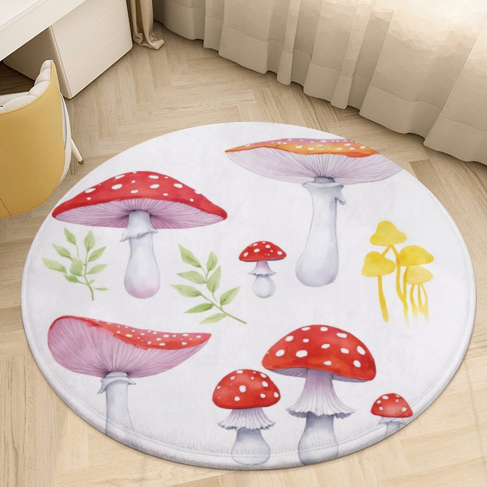 Watercolor Mushroom Collection Round Area Rugs for Bedroom Living Room ...