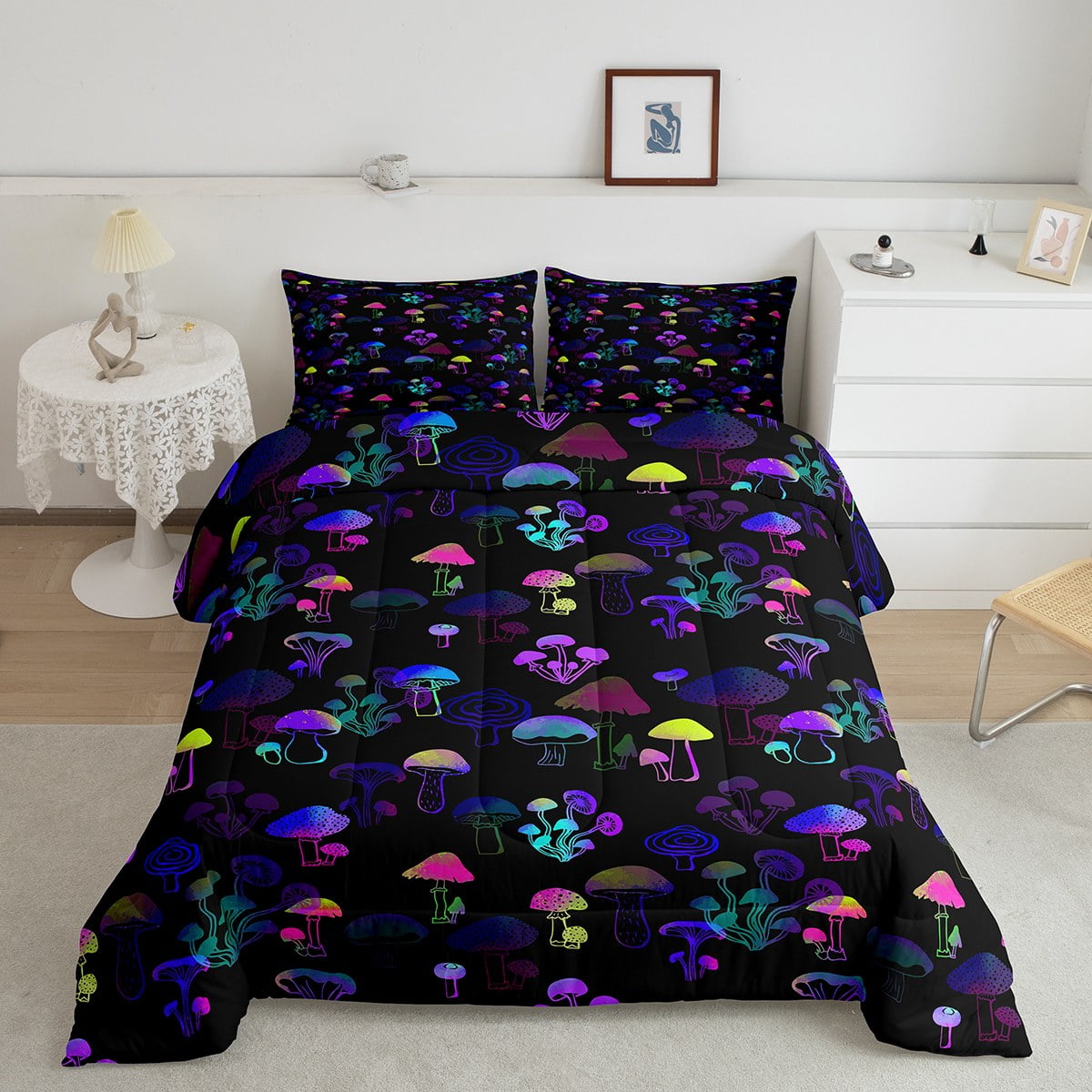 Watercolor Mushroom Comforter Set for Teen Girls Boys,Magical Gradient
