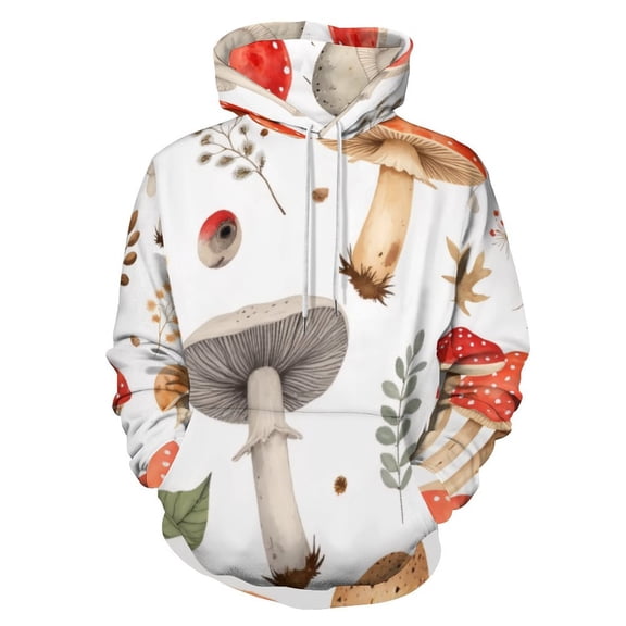 Watercolor Mushroom Pattern Men's Women Vintage 3D Hooded Sweatshirt - All-Season Loose Fit Streetwear