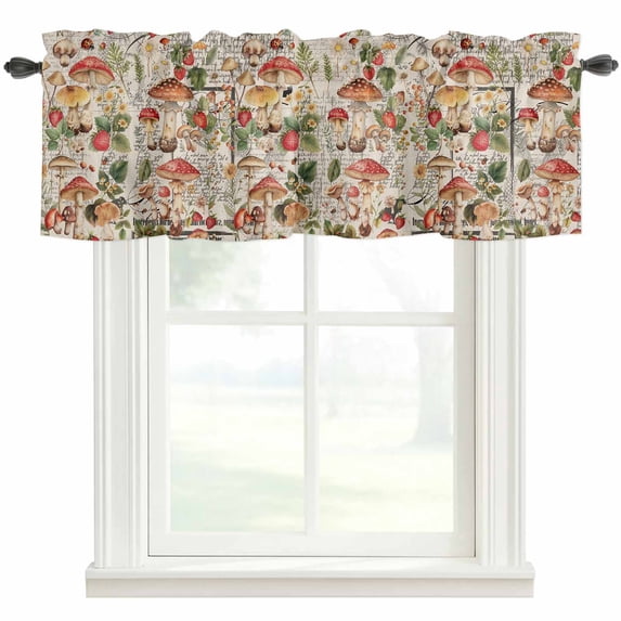 Watercolor Mushroom Window Valance Curtain Retro Plant Floral Rod Pocket Short Curtain for Living Room, Bedroom & Kitchen Window Decor 54x18in