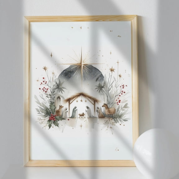 Watercolor Nativity Scene : Christmas Christian Art