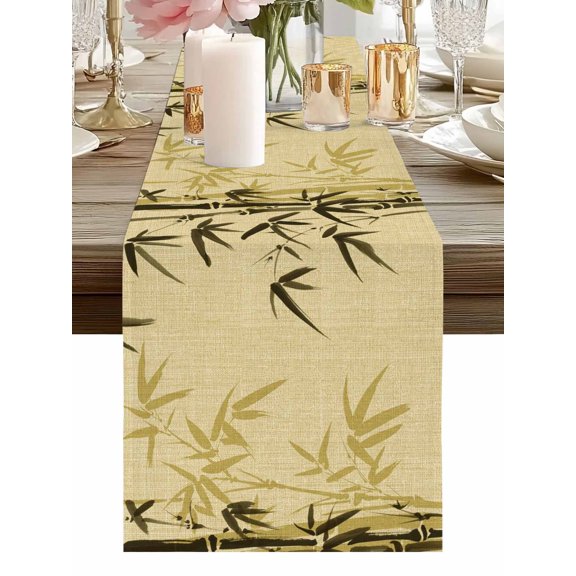 Watercolor Nature Asian Plant Table Runner-36 Inch Long Retro Chinese Painting Table Runners Linen Burlap Tablerunner for Kitchen Dining Room Holiday Party