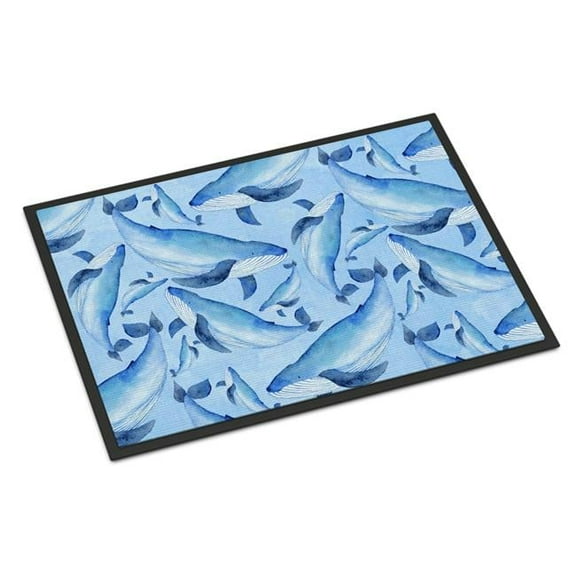 Watercolor Nautical Whales Indoor or Outdoor Mat, 24 x 36 in.