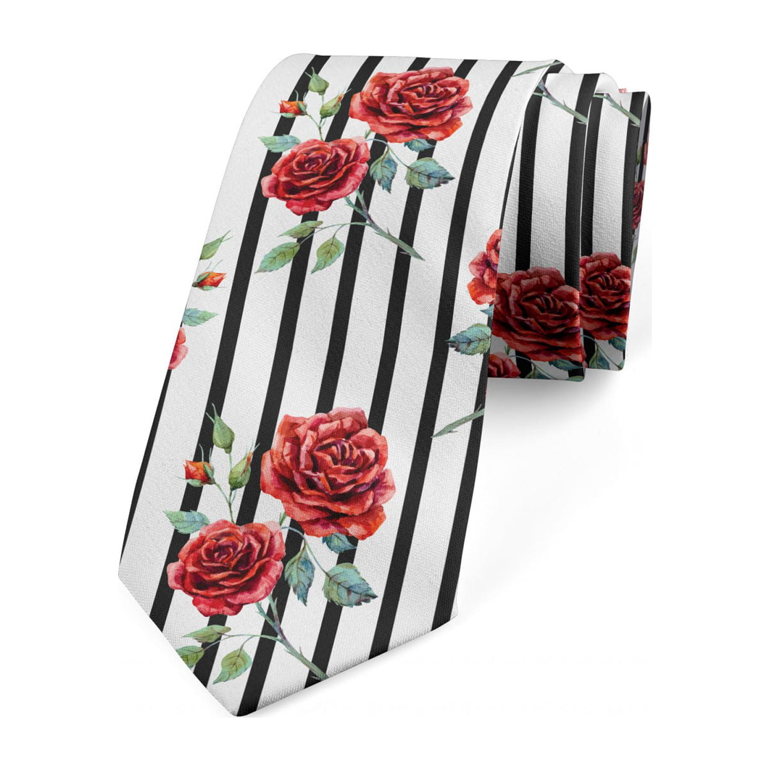 Watercolor Necktie, Valentines Day Rose, Dress Tie, 3.7", Ruby Reseda Green  Black, by Ambesonne - Walmart.com