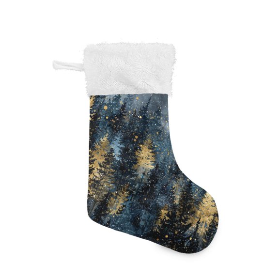 Watercolor Night Forest with Snow Christmas Stockings Large Capacity 18 inch Gift Bag with Hook Xmas Holiday Decor 1 Pack