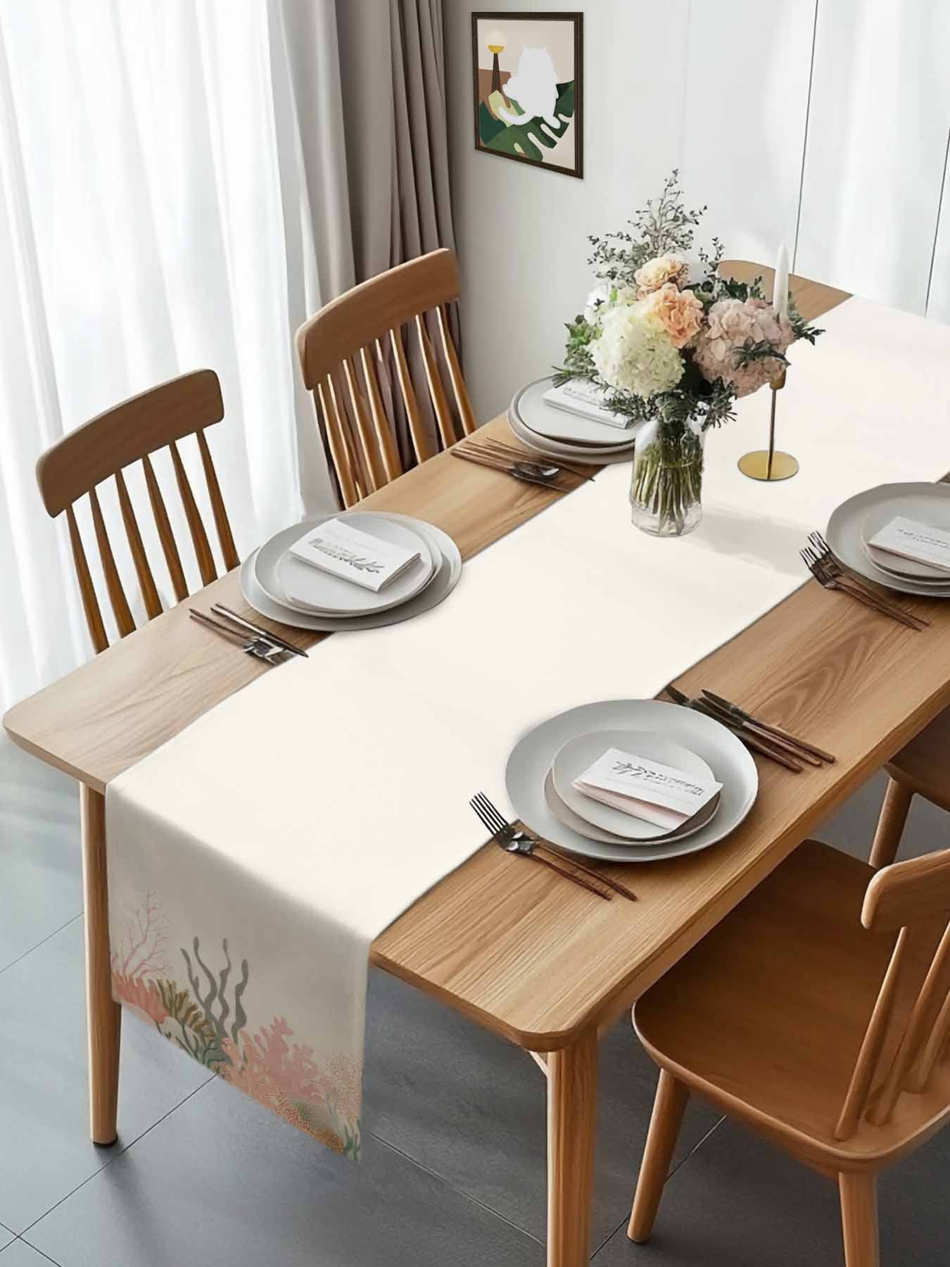 Watercolor Ocean Coral Table Runner 90 Inches Long, Abstract Marine Life Table Runners Tabletop Scarf Kitchen Dining Tables Decoration for Home Party Indoor Outdoor