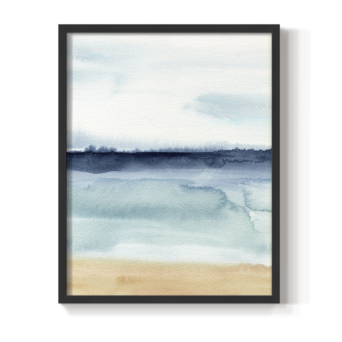 Watercolor Ocean Horizon I Framed Print in Black Solid Wood 16 x 20 Framed Print