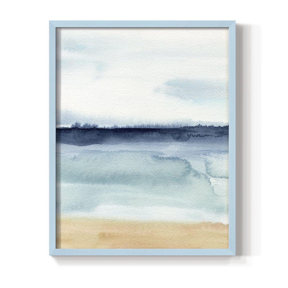 Watercolor Ocean Horizon I Framed Print in Blue Solid Wood 8 x 10 Framed Print