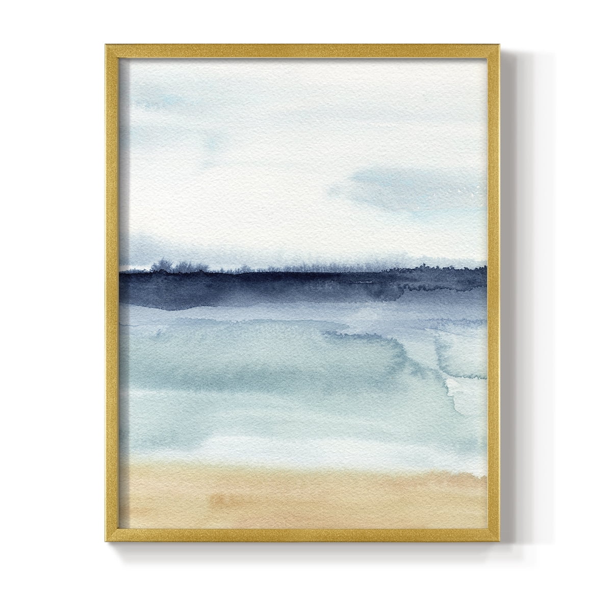 Watercolor Ocean Horizon I Framed Print in Gold Solid Wood 11 x 14 Framed Print
