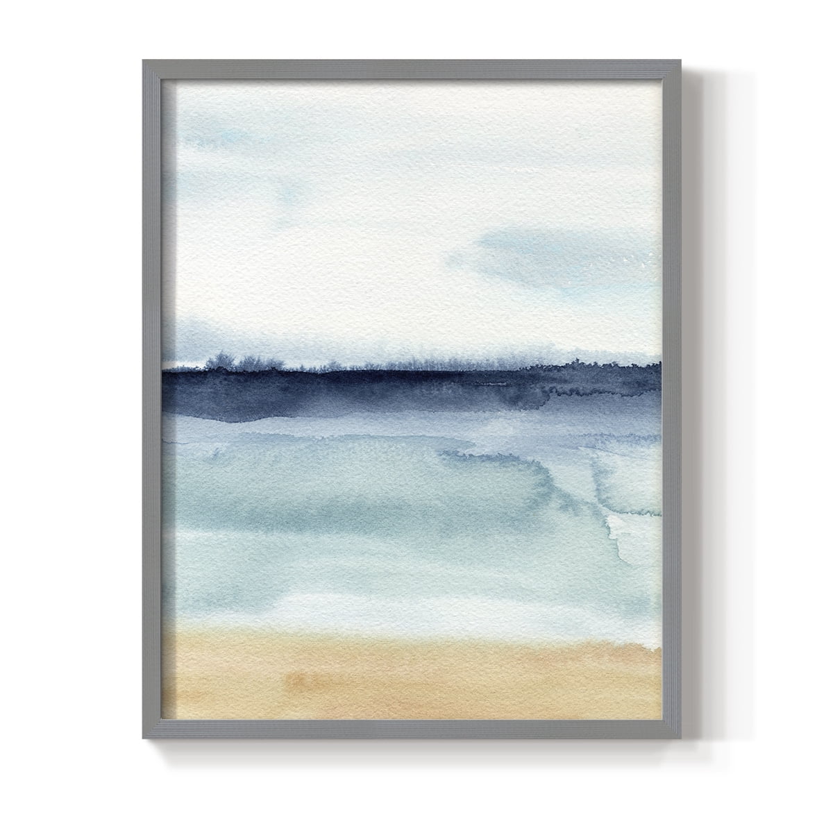 Watercolor Ocean Horizon I Framed Print in Gray Solid Wood 16 x 20 Framed Print
