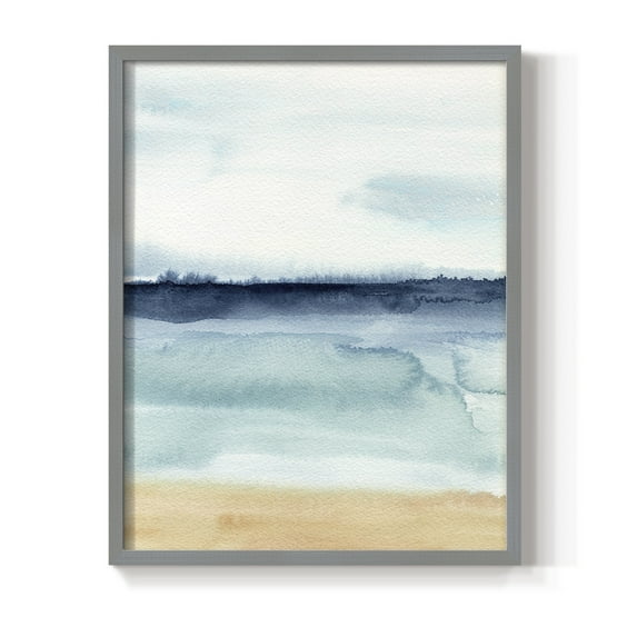 Watercolor Ocean Horizon I Framed Print in Gray Solid Wood 8 x 10 Framed Print