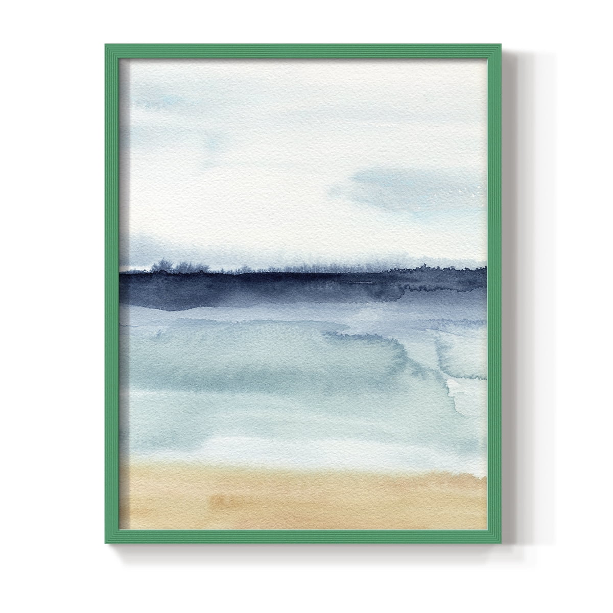 Watercolor Ocean Horizon I Framed Print in Green Solid Wood 11 x 14 Framed Print