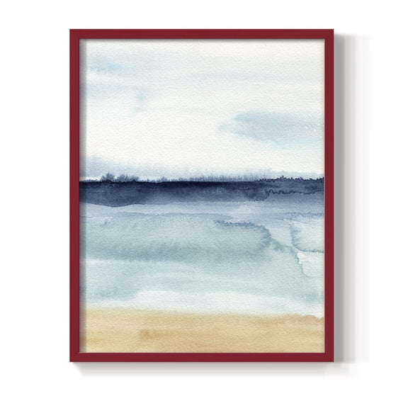 Watercolor Ocean Horizon I Framed Print in Red Solid Wood 8 x 10 Framed Print