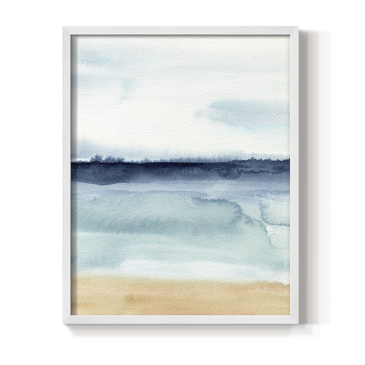 Watercolor Ocean Horizon I Framed Print in White Solid Wood 11 x 14 Framed Print