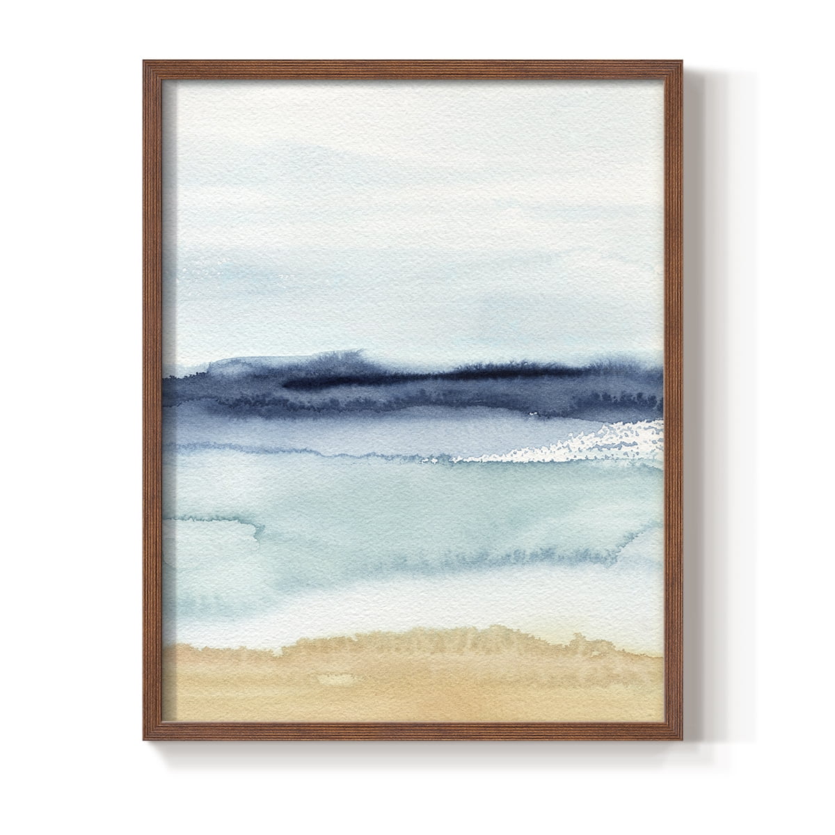 Watercolor Ocean Horizon II Framed Print in Brown Solid Wood 11 x 14 Framed Print